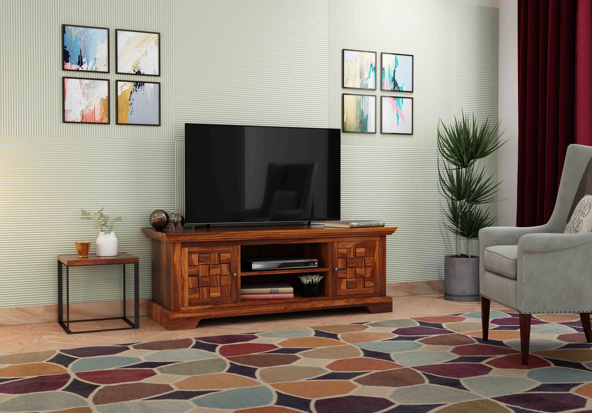 Flamingo Sheesham Wood TV Unit Walnut finish