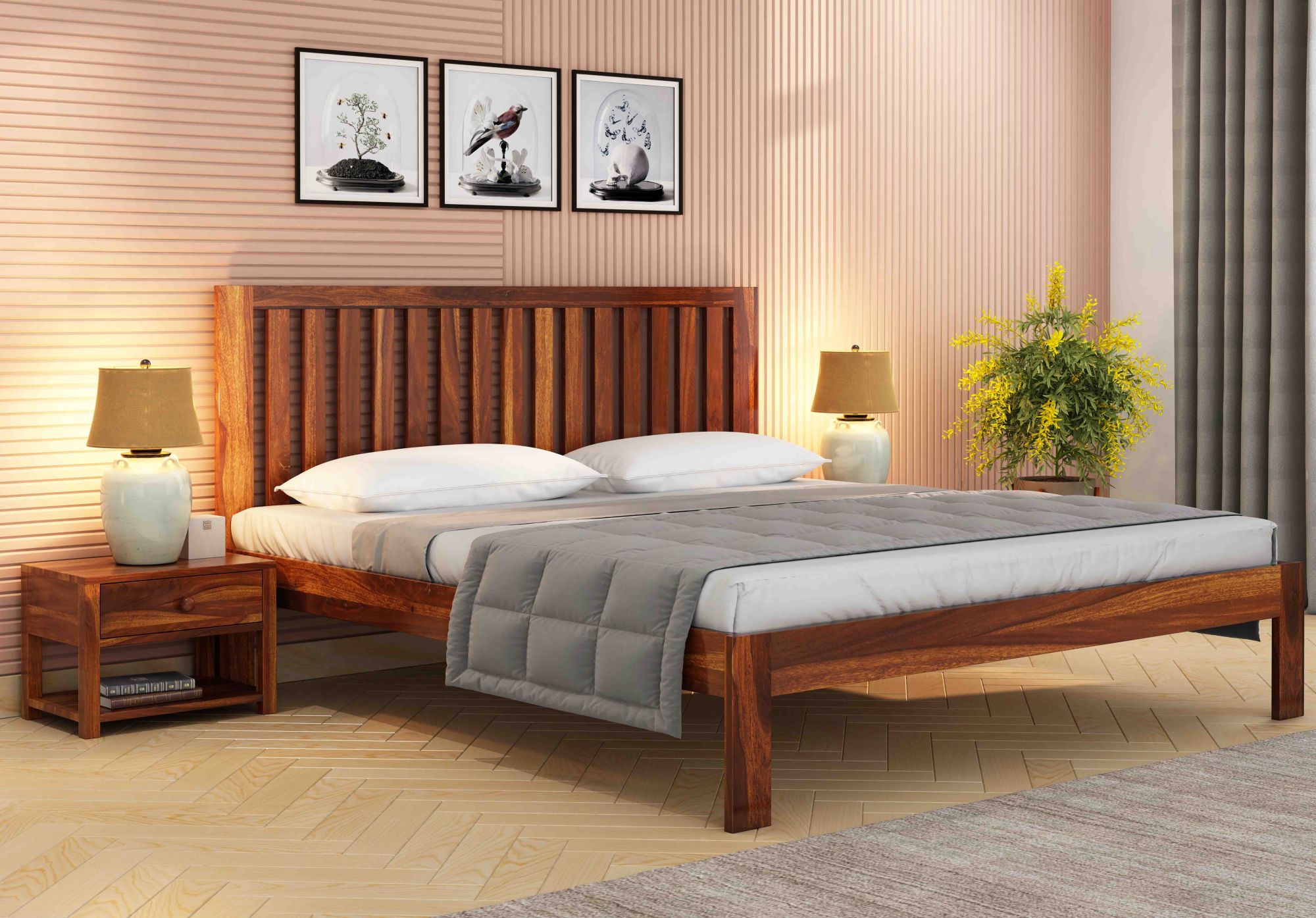 Caviar Sheesham Wood Bed Without Storage