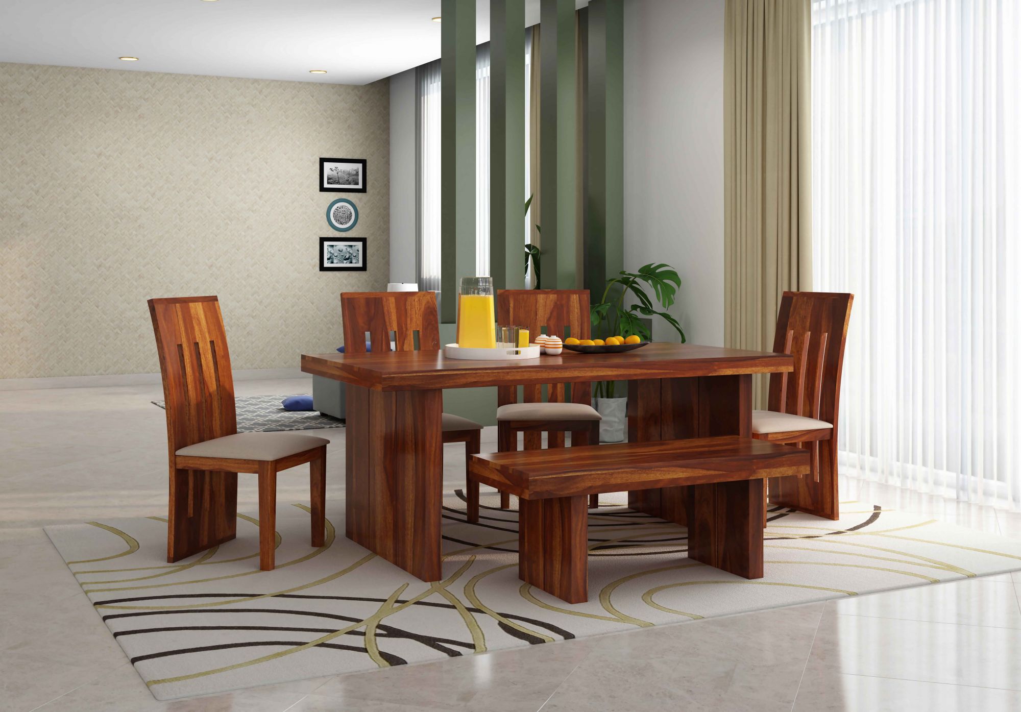 Comino Sheesham Wood Dining Table 6 Seater