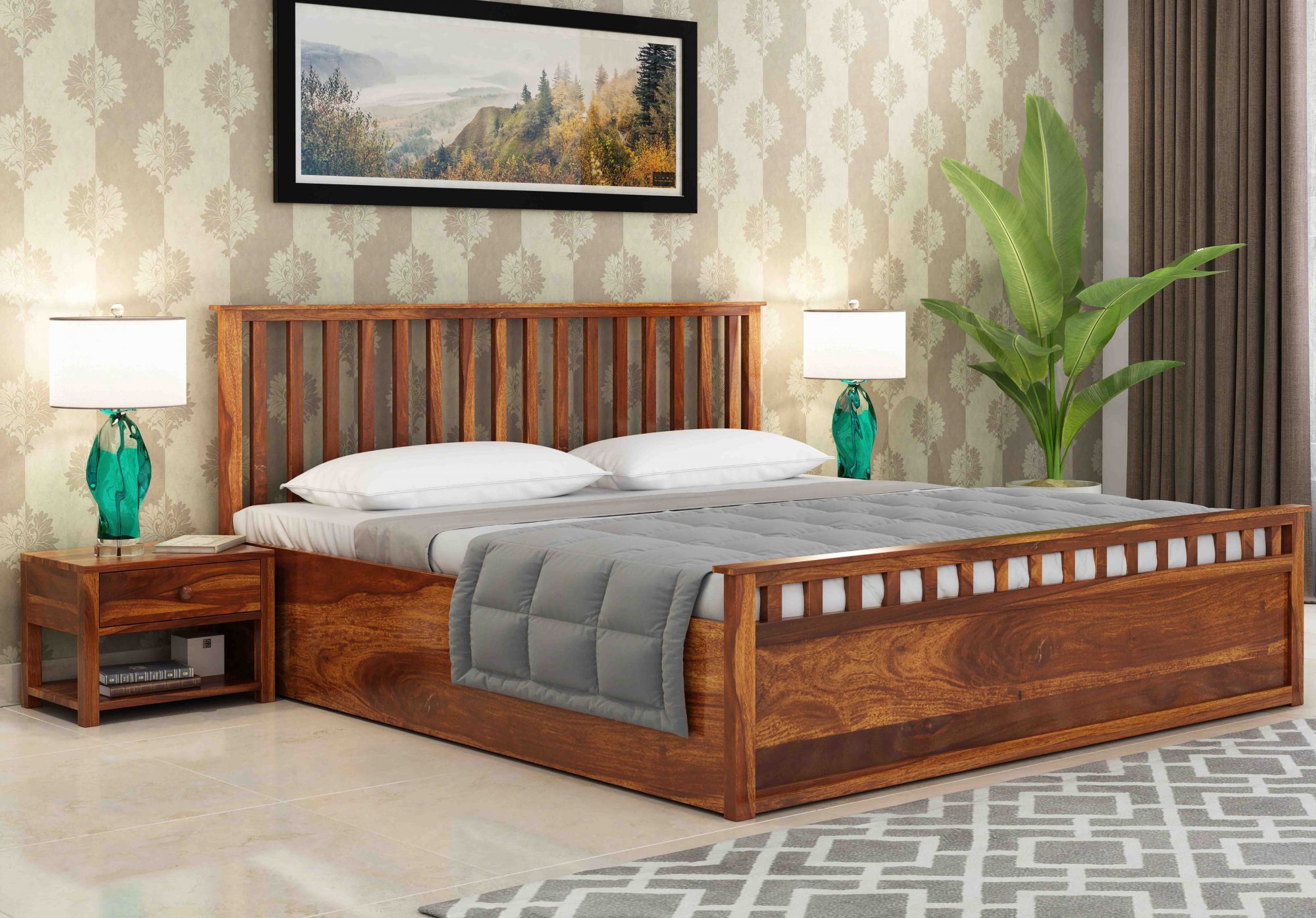 Manor Sheesham Wood Bed With Box Storage