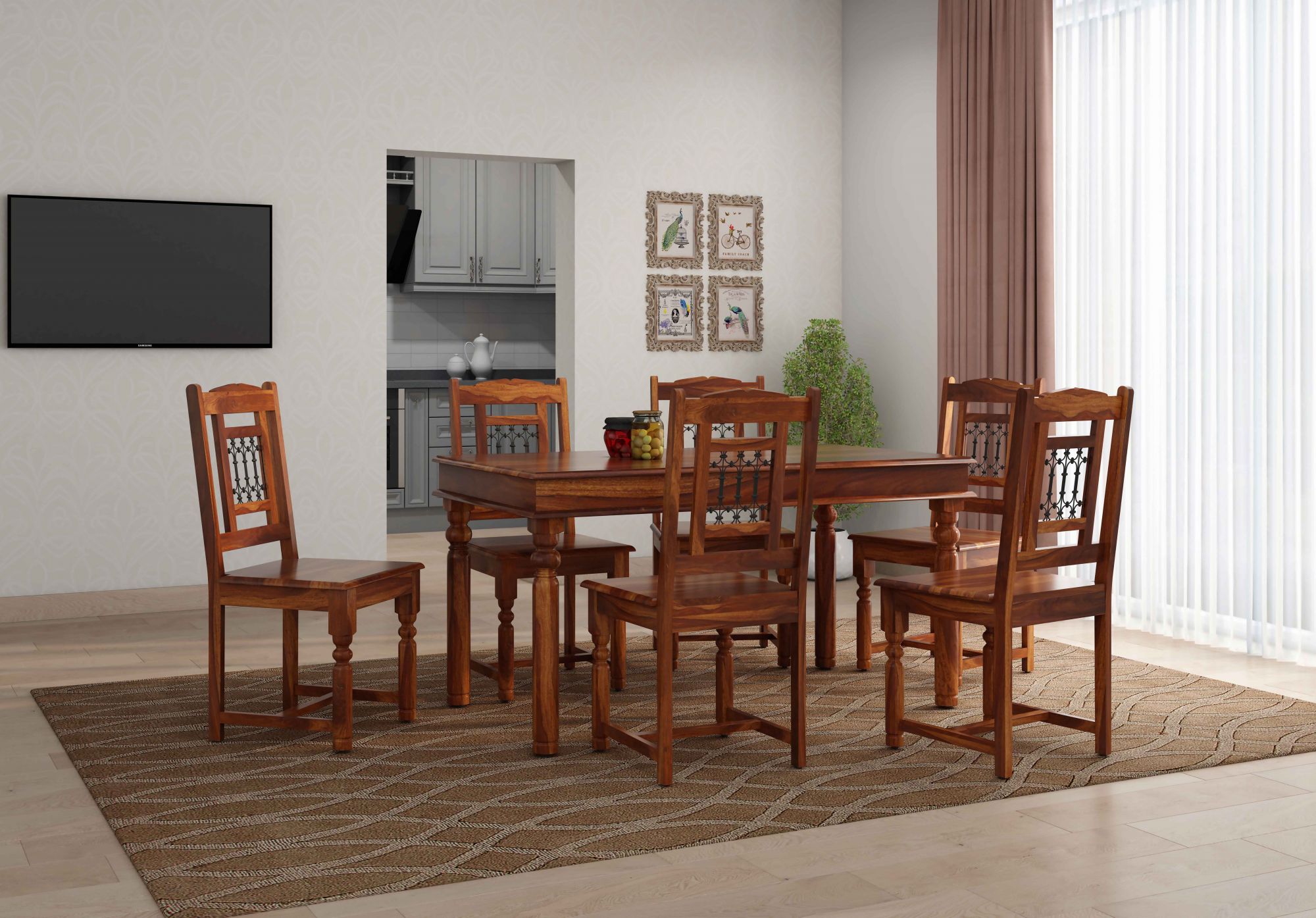 Indus Sheesham Wood Dining Table 6 Seater