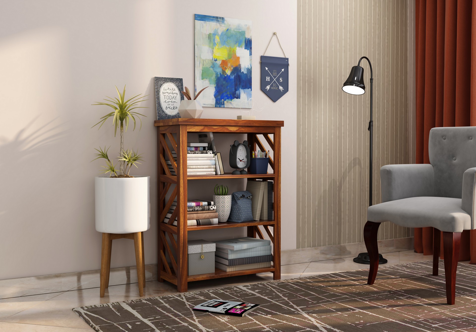 Saylor Sheesham Wood Medium Size Bookshelf Teak finish
