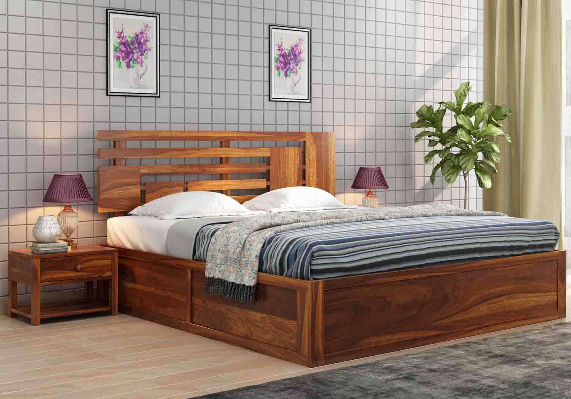 Borneo Sheesham Wood Bed With Hydraulic Storage