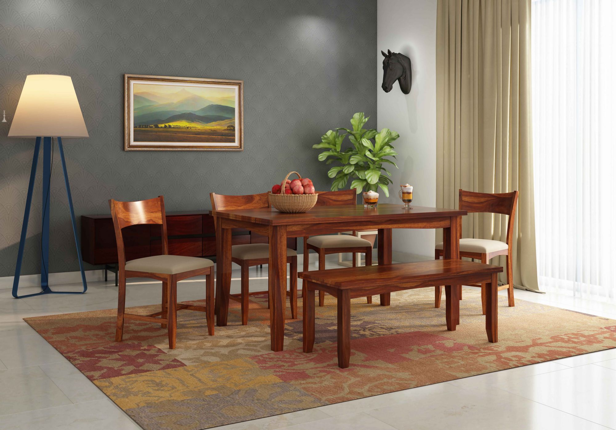 Chang Sheesham Wood Dining Table 6 Seater
