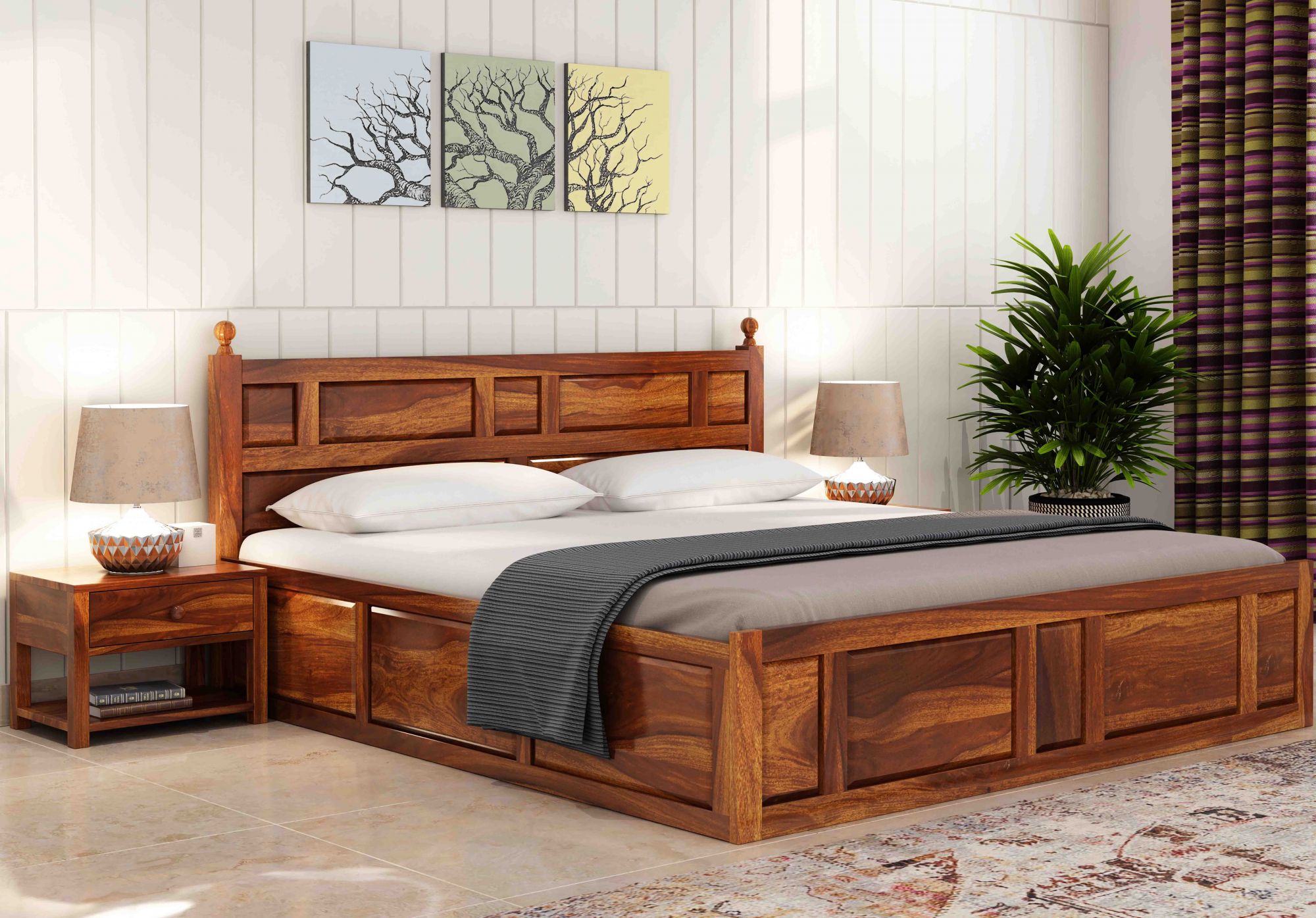 Imperial Sheesham Wood Bed With Box Storage