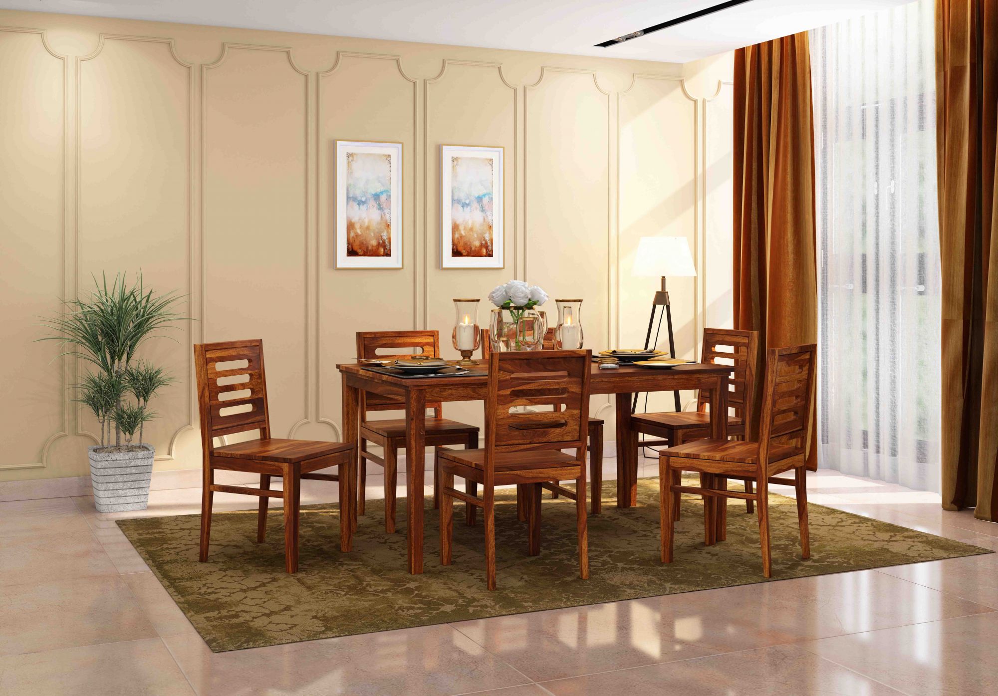 Crater Sheesham Wood Dining Table 6 Seater