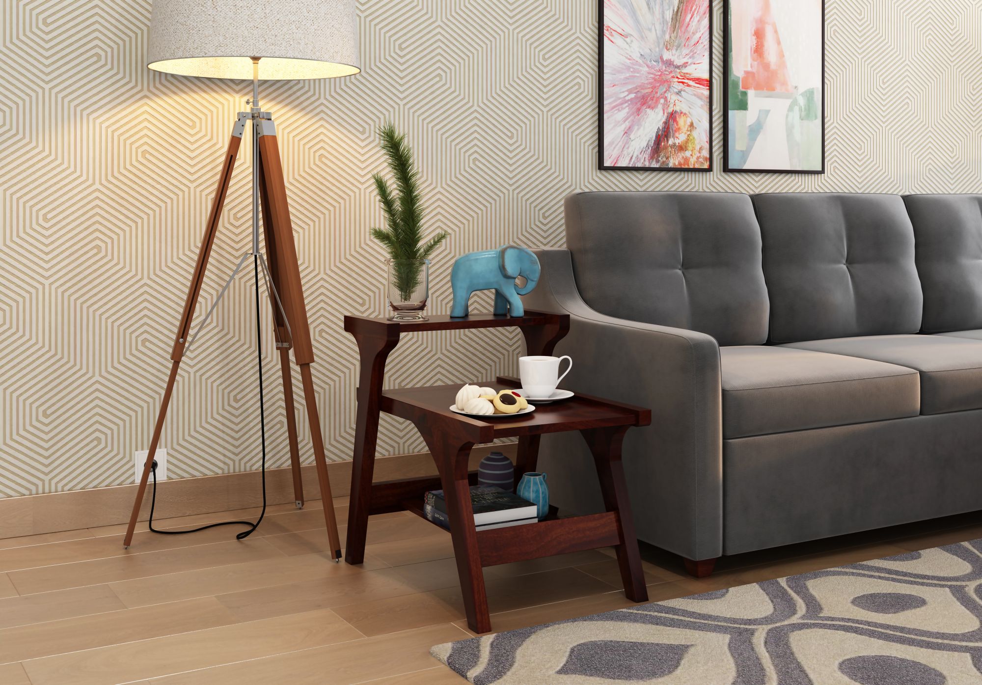 Lofty Wooden Coffee Table Walnut Finish