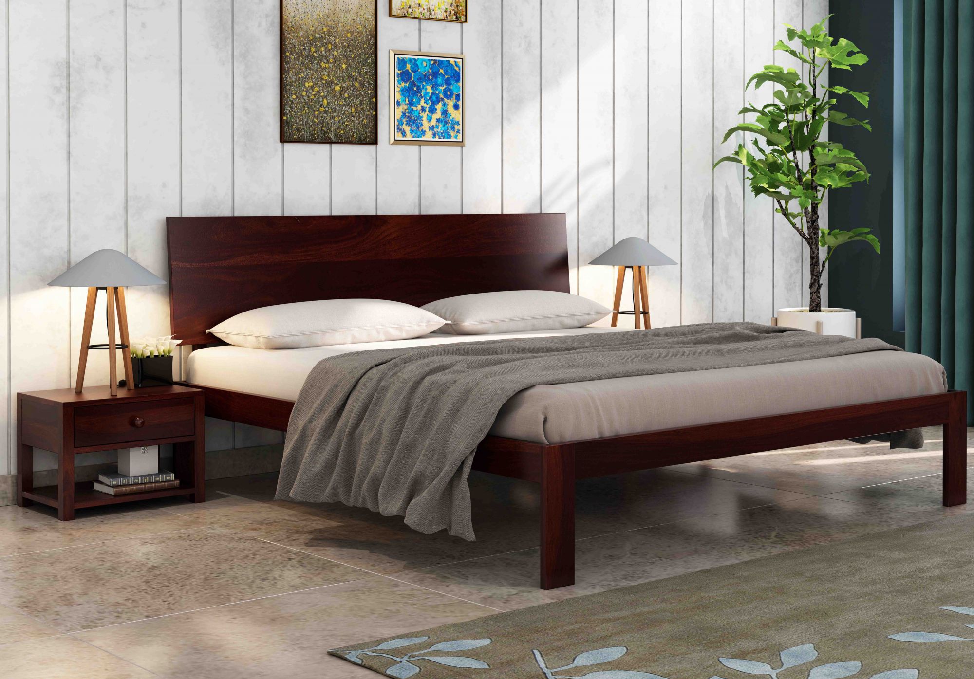 Samos Sheesham Wood Bed With Box Storage
