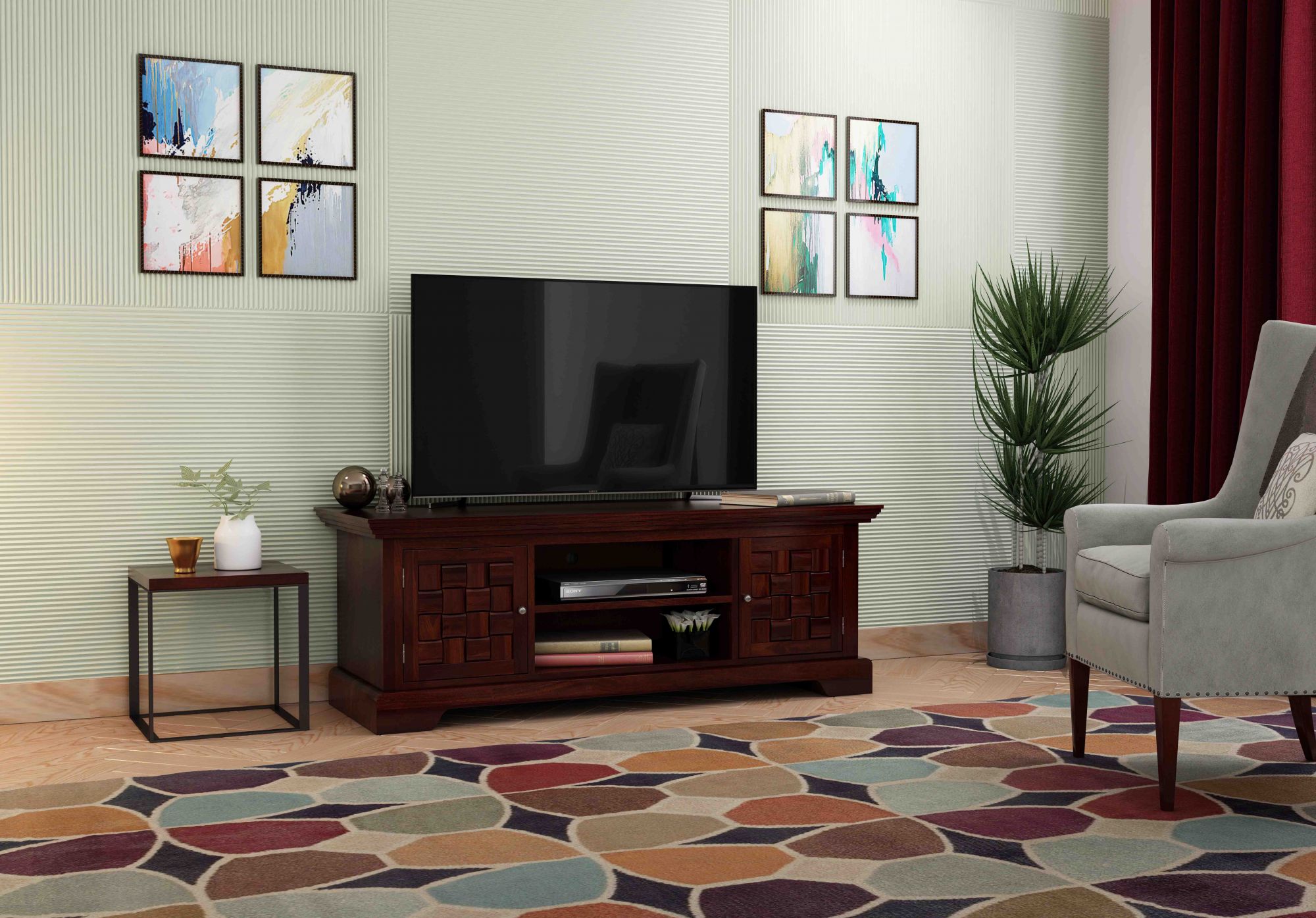 Flamingo Sheesham Wood TV Unit Walnut finish