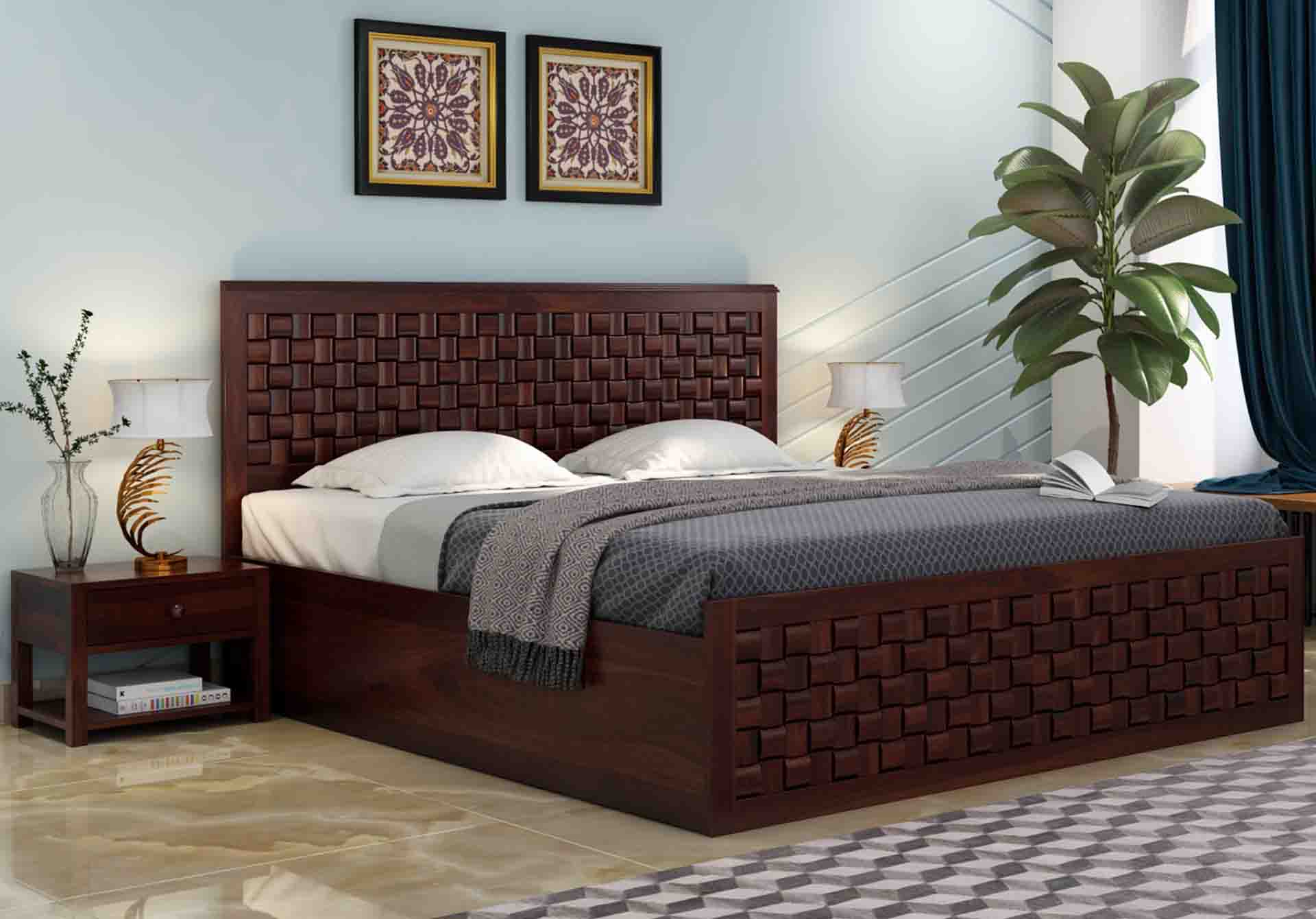 Flamingo Sheesham Wood Bed With Hydraulic Storage