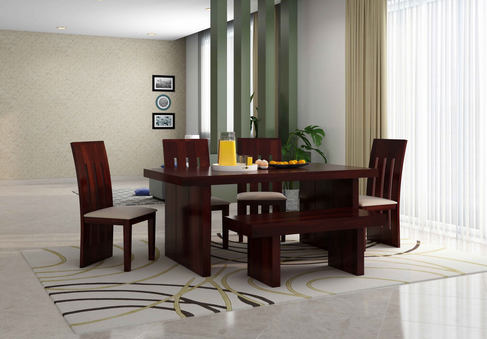 Buy Comino Sheesham Wood Dining Table Seater (Teak Finish