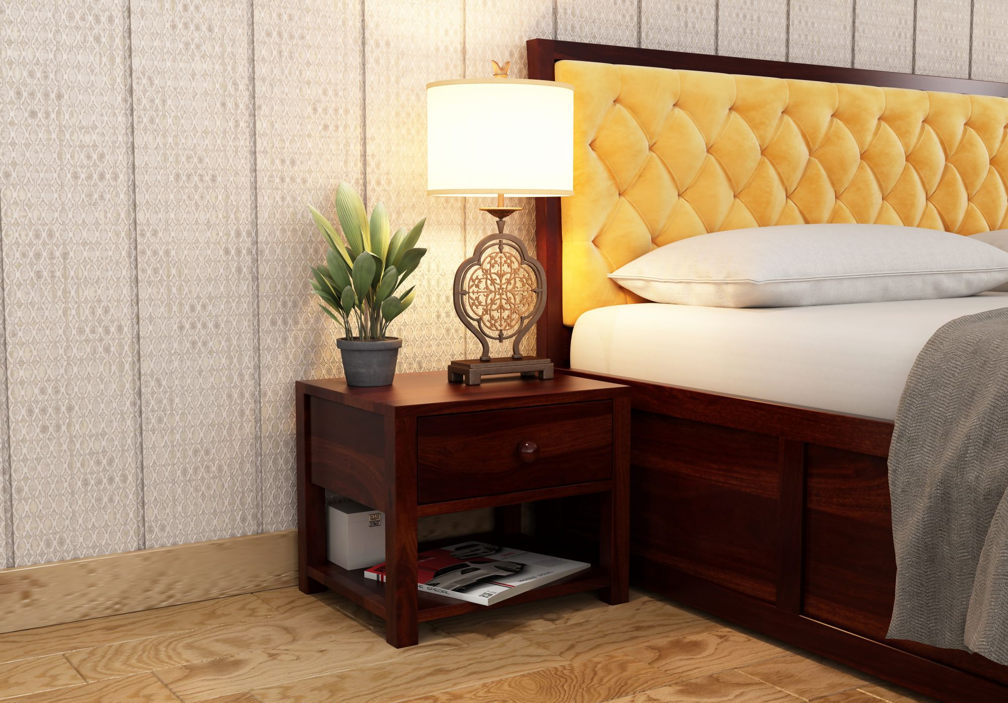 Aklo Wooden Bed Side Table