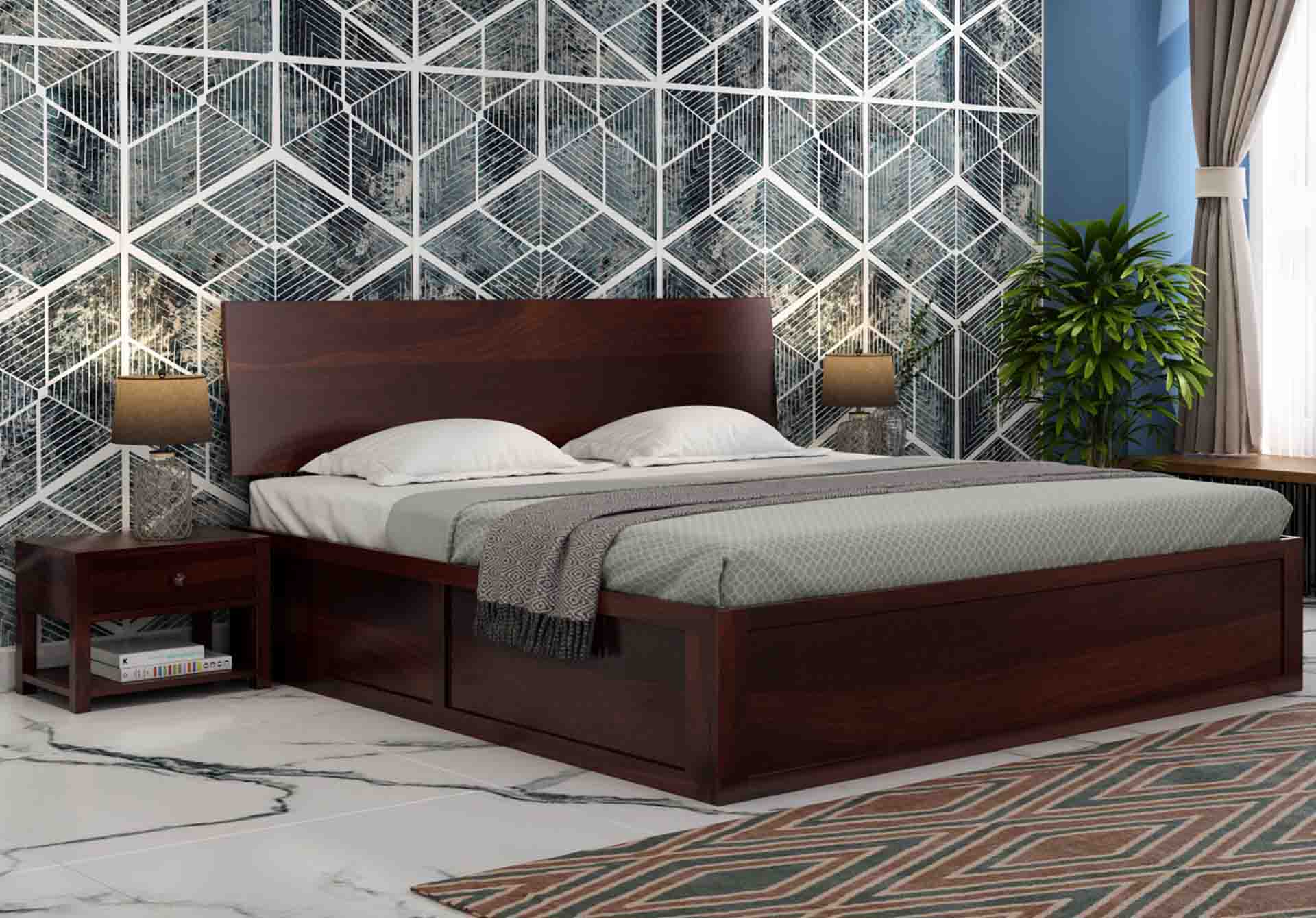 Samos Sheesham Wood Bed With Box Storage