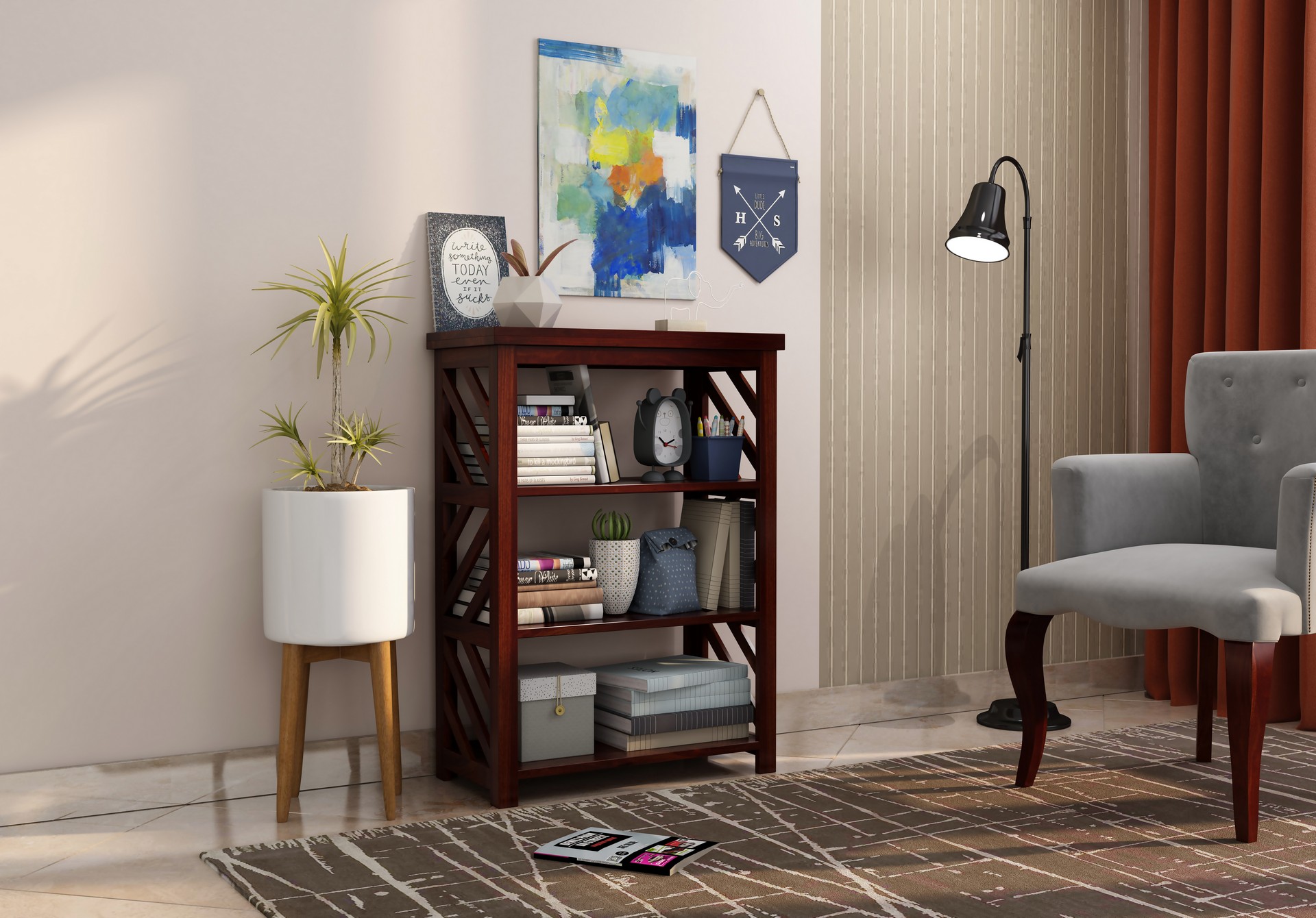Saylor Sheesham Wood Medium Size Bookshelf Teak finish