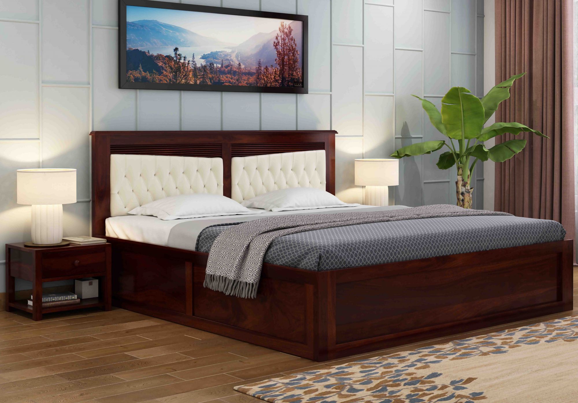Spanish Sheesham Wood Bed With Box Storage