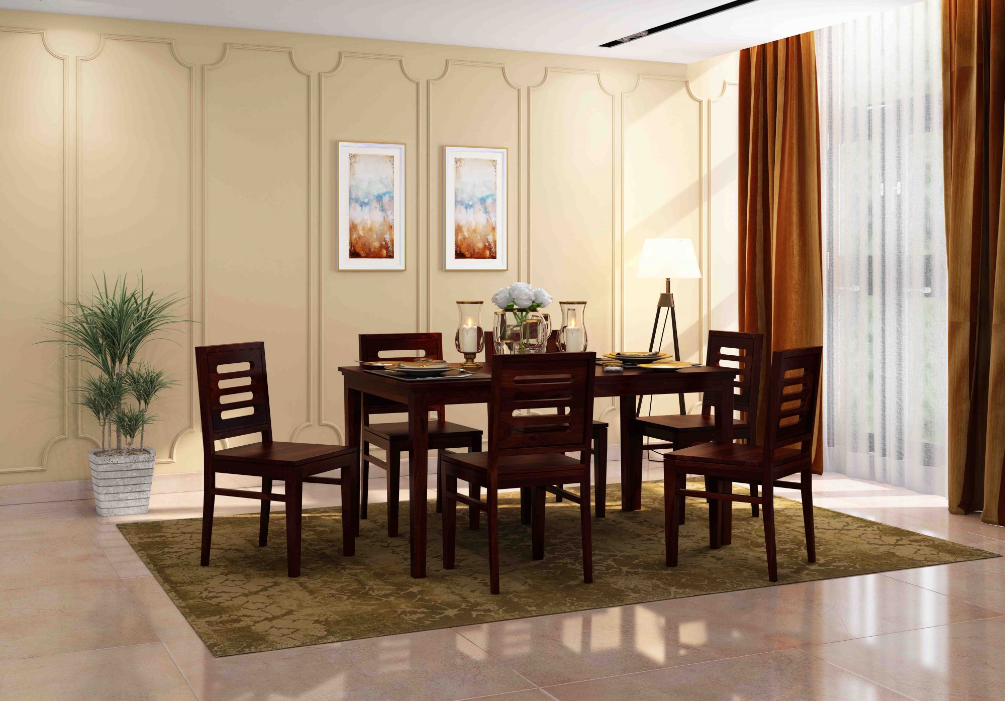Crater Sheesham Wood Dining Table 6 Seater