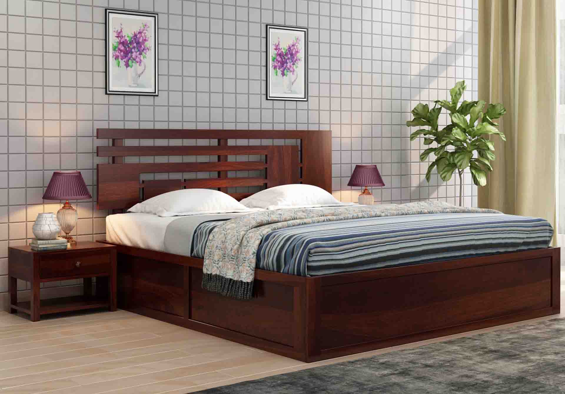 Borneo Sheesham Wood Bed With Hydraulic Storage