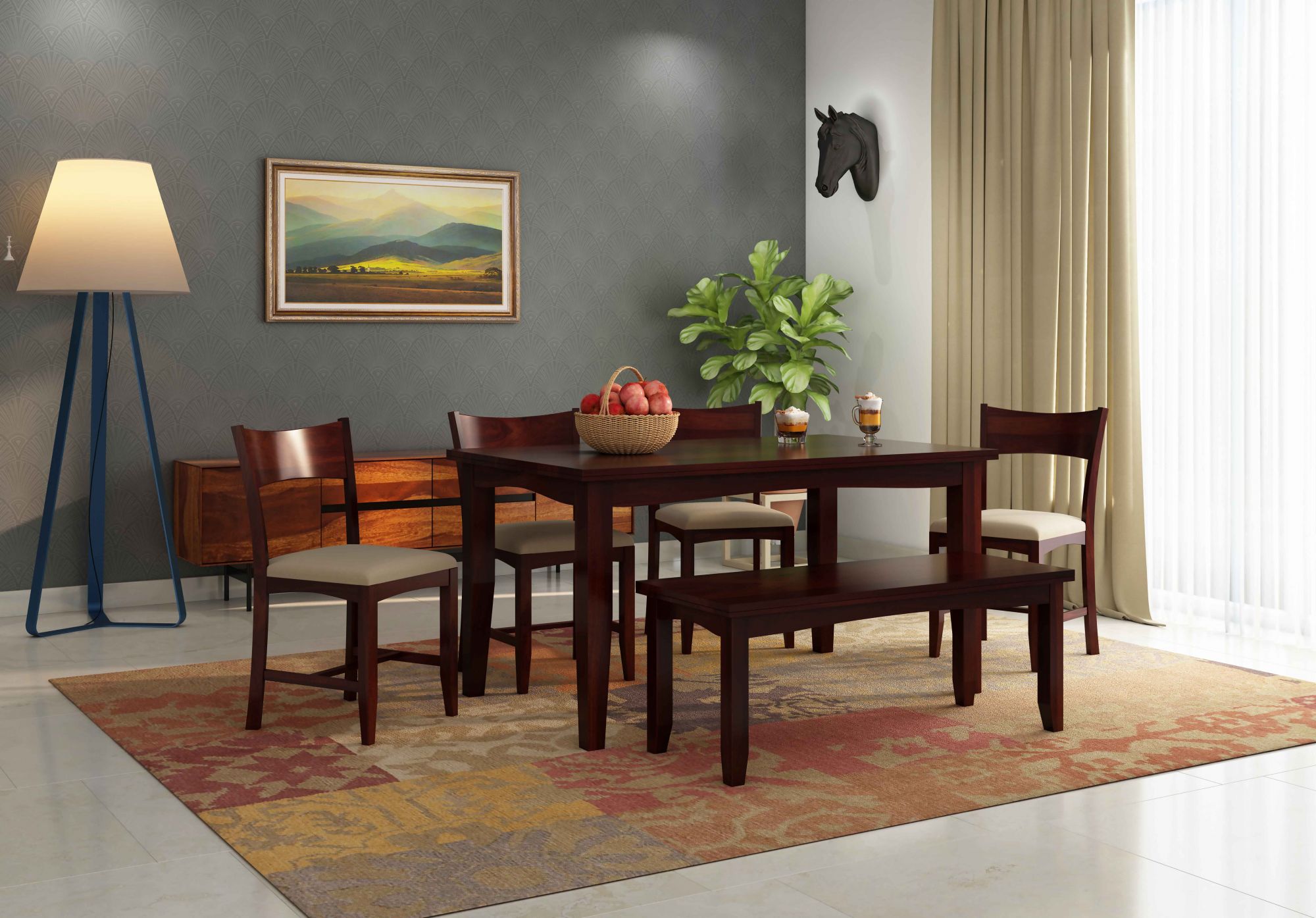 Chang Sheesham Wood Dining Table 6 Seater