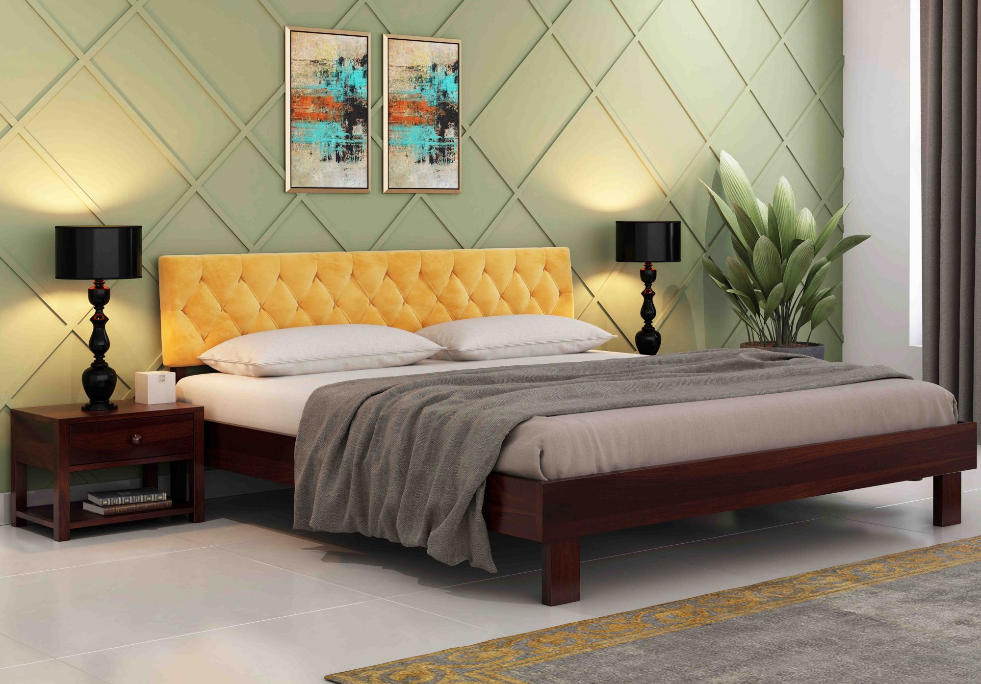 Rota Yellow Sheesham Wood Bed Without Storage