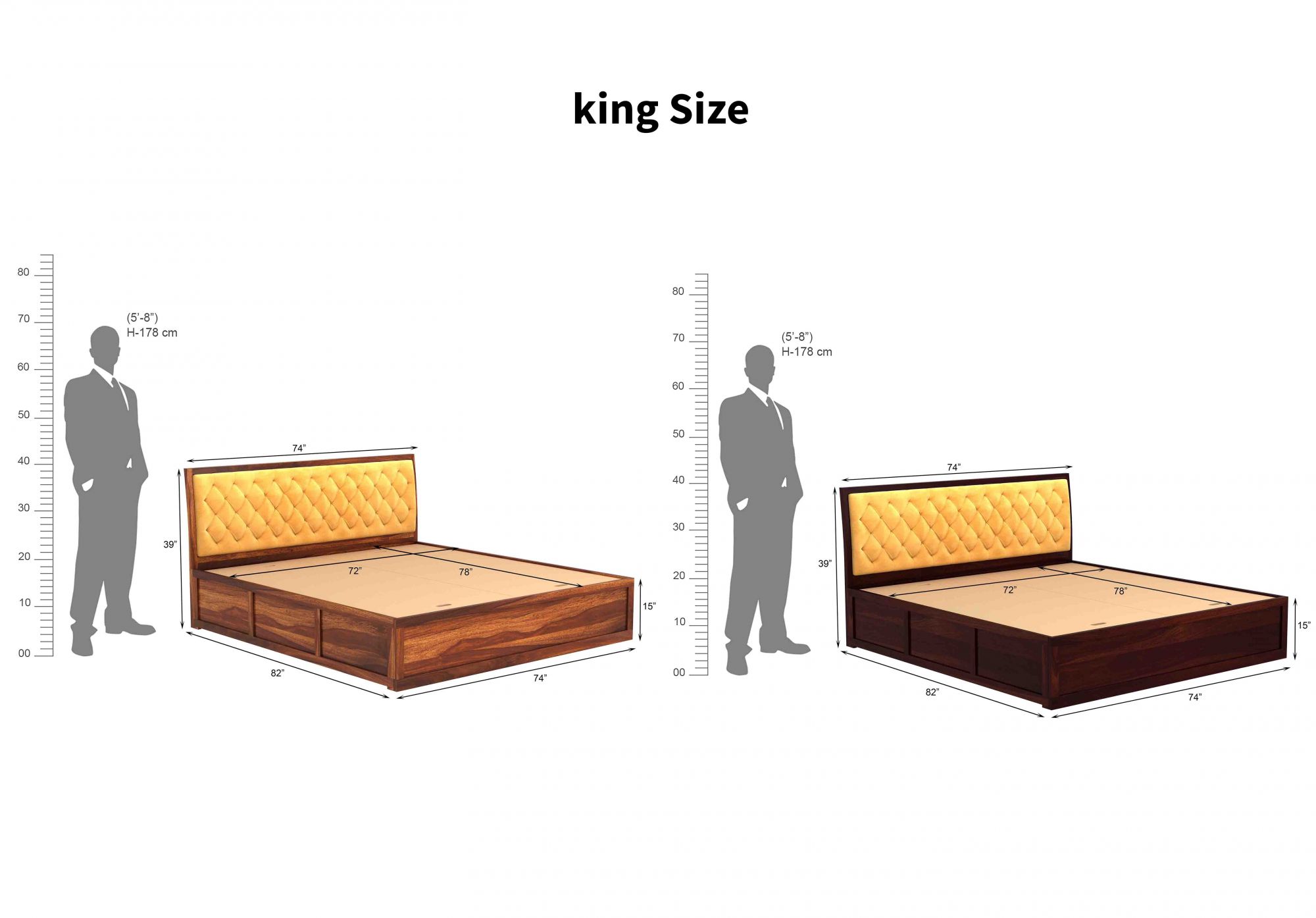 Aria Cushioned Yellow Sheesham Wood Bed With Box Storage