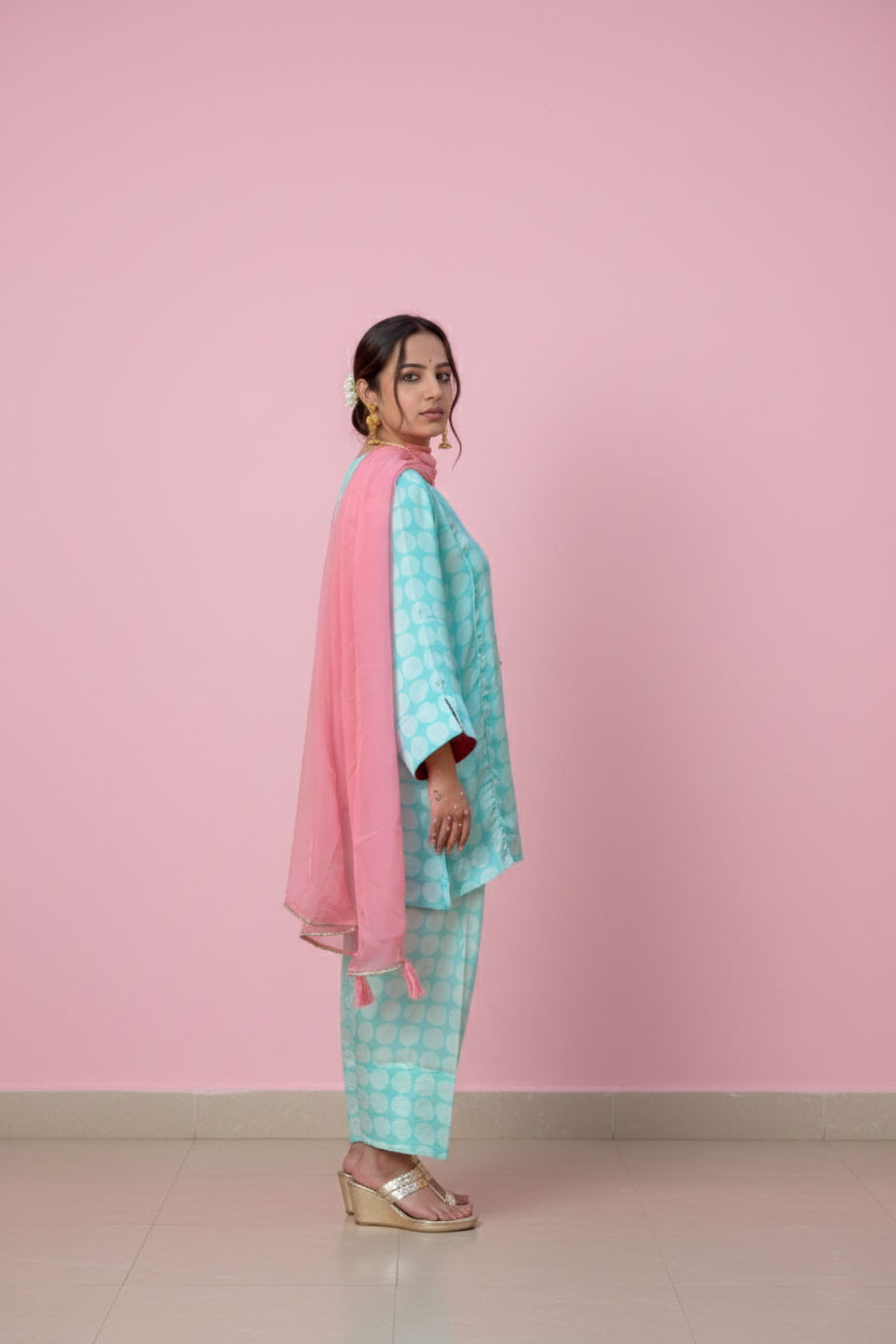 Babli Rind Babli Suit Set,Popole Aqua