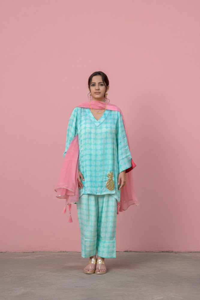 Image of Babli Suit Set,Popole Aqua