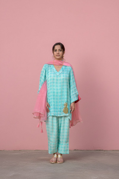 Babli Suit Set,Popole Aqua