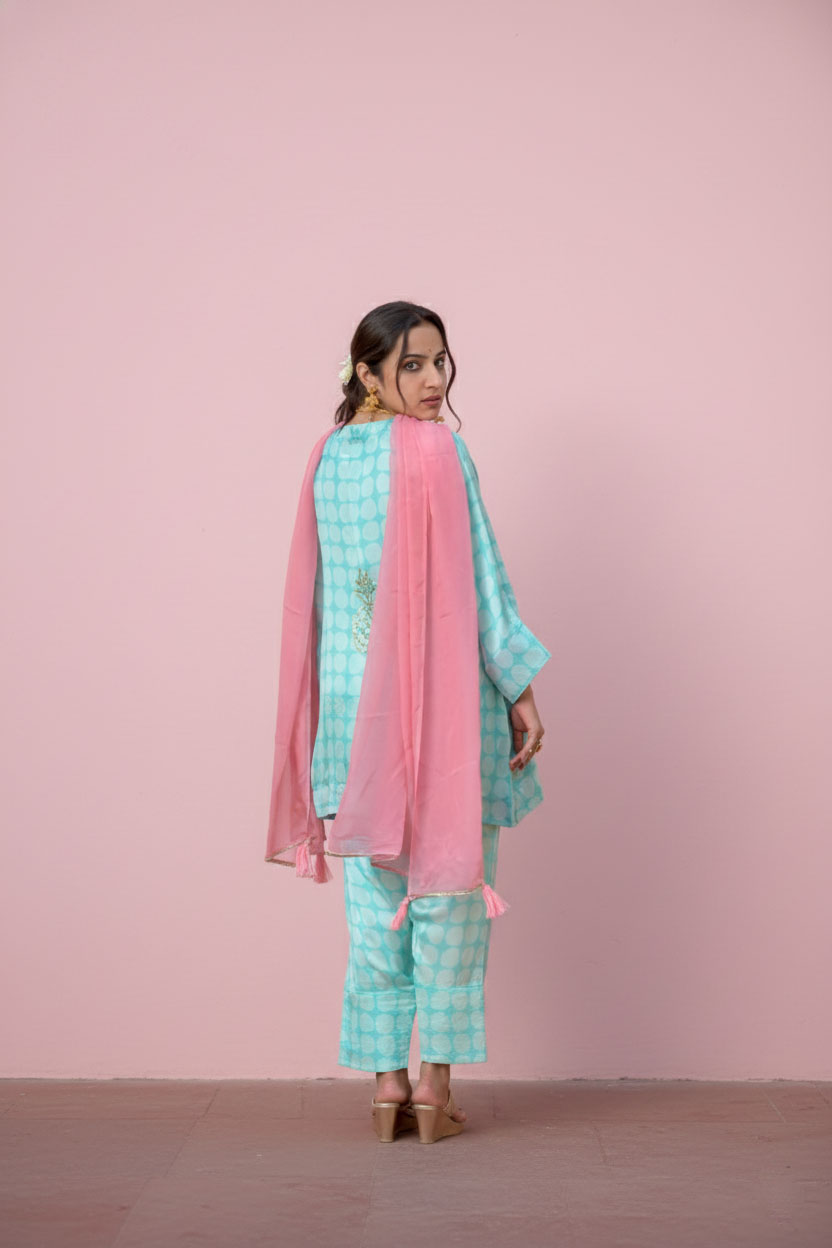 Babli Rind Babli Suit Set,Popole Aqua