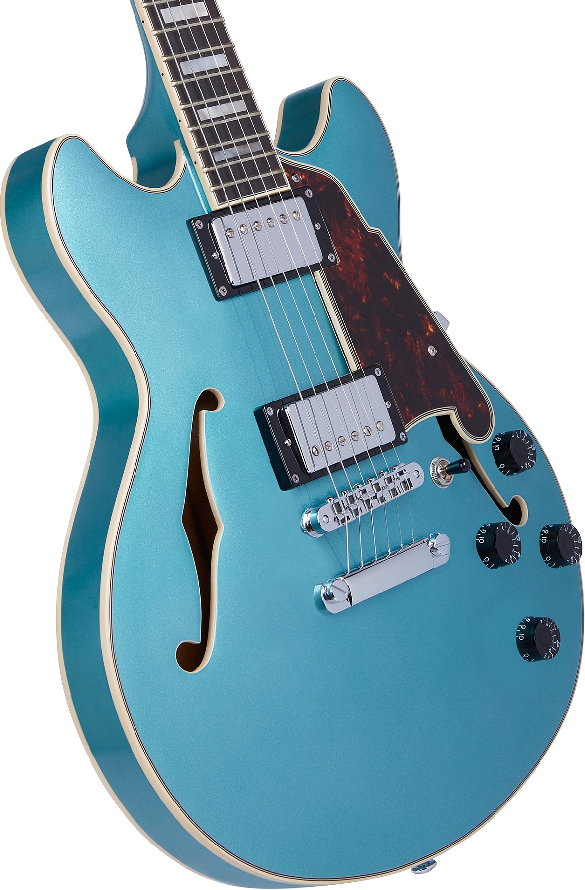 D'Angelico DAPMINIDCOTCSCB Hollow Premier Mini DC Stopbar Ocean Turquoise Electric Guitar