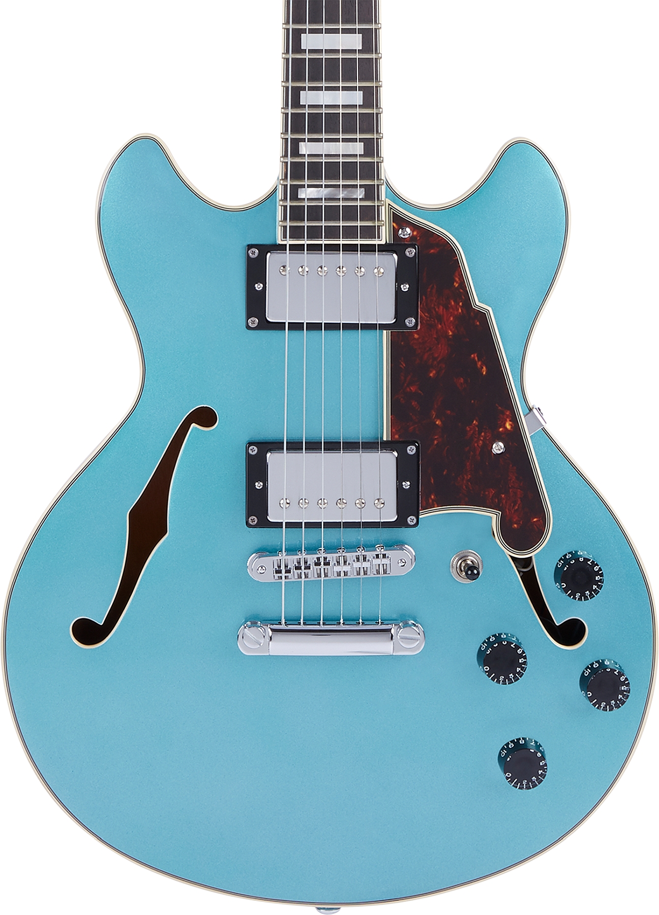 D'Angelico DAPMINIDCOTCSCB Hollow Premier Mini DC Stopbar Ocean Turquoise Electric Guitar