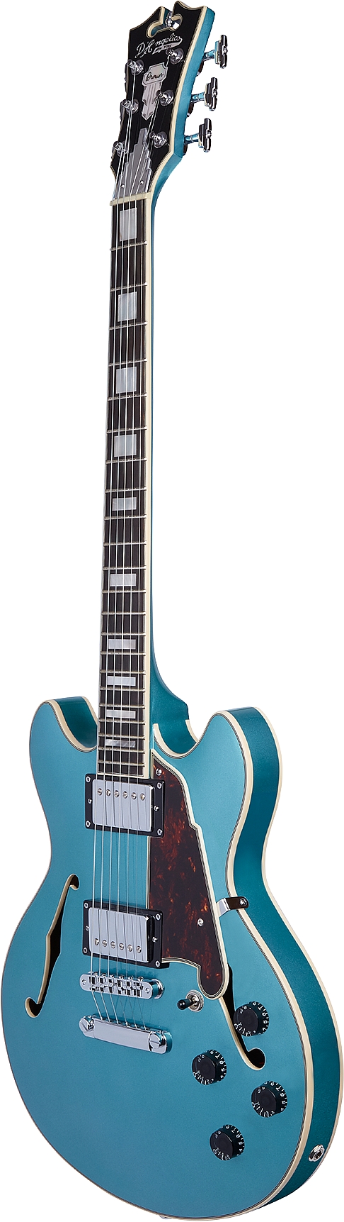 D'Angelico DAPMINIDCOTCSCB Hollow Premier Mini DC Stopbar Ocean Turquoise Electric Guitar