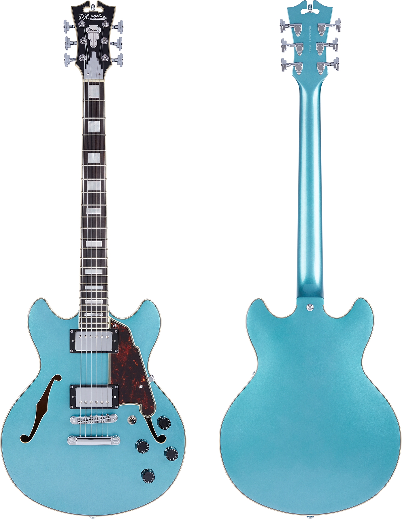 D'Angelico DAPMINIDCOTCSCB Hollow Premier Mini DC Stopbar Ocean Turquoise Electric Guitar