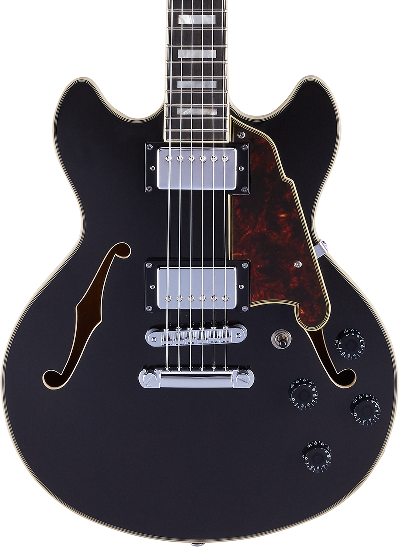 D'Angelico DAPMINIDCBLFCS Hollow Premier MINI DC Stopbar Black Flake Electric Guitar