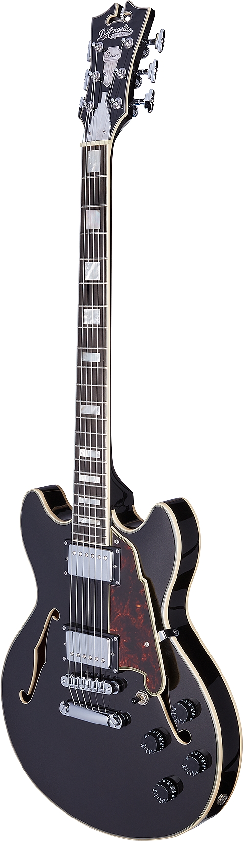 D'Angelico DAPMINIDCBLFCS Hollow Premier MINI DC Stopbar Black Flake Electric Guitar