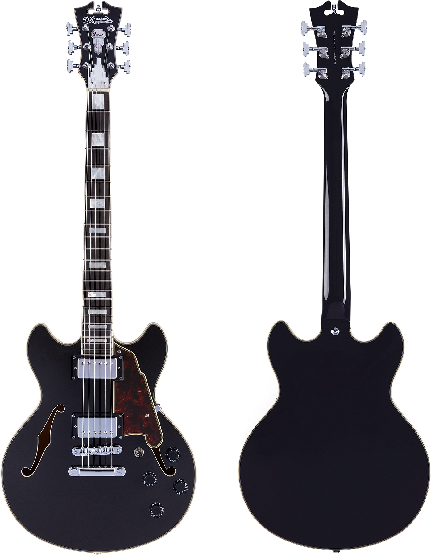 D'Angelico DAPMINIDCBLFCS Hollow Premier MINI DC Stopbar Black Flake Electric Guitar