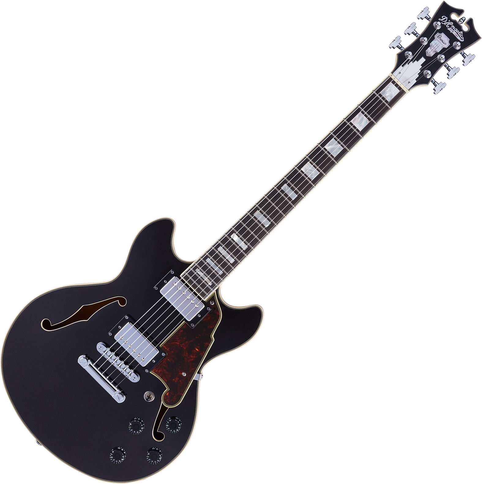 D'Angelico DAPMINIDCBLFCS Hollow Premier MINI DC Stopbar Black Flake Electric Guitar