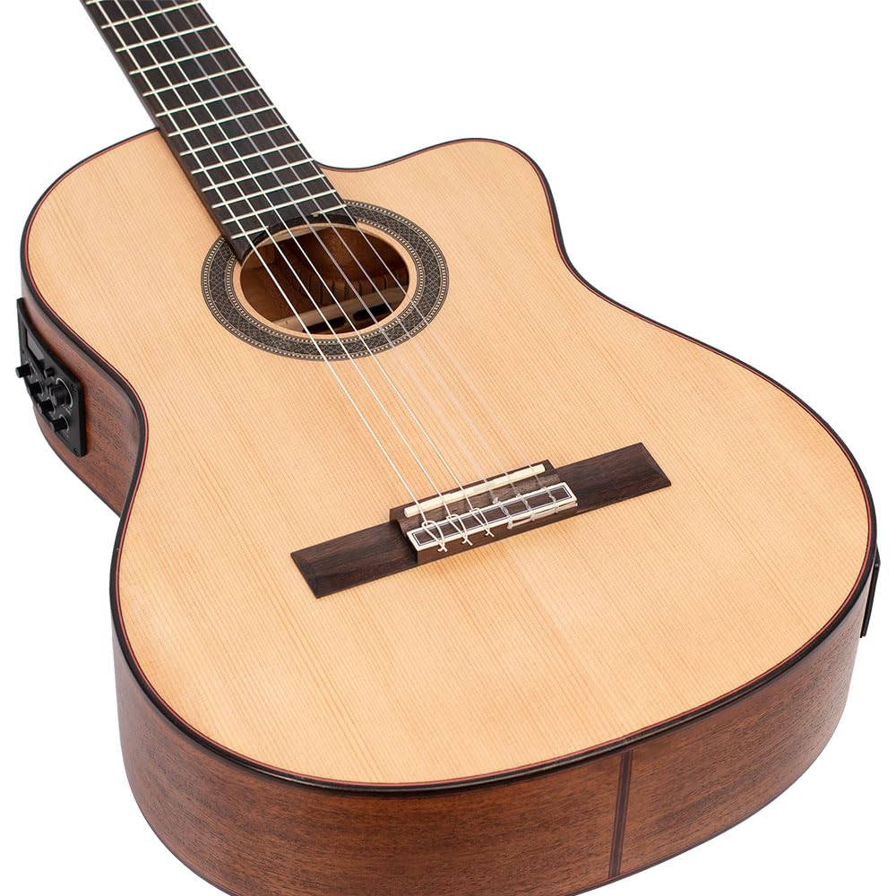 Valencia VC704CE 704 Series 4/4 Solid Top Cutaway Electronic Natural Classical Guitar