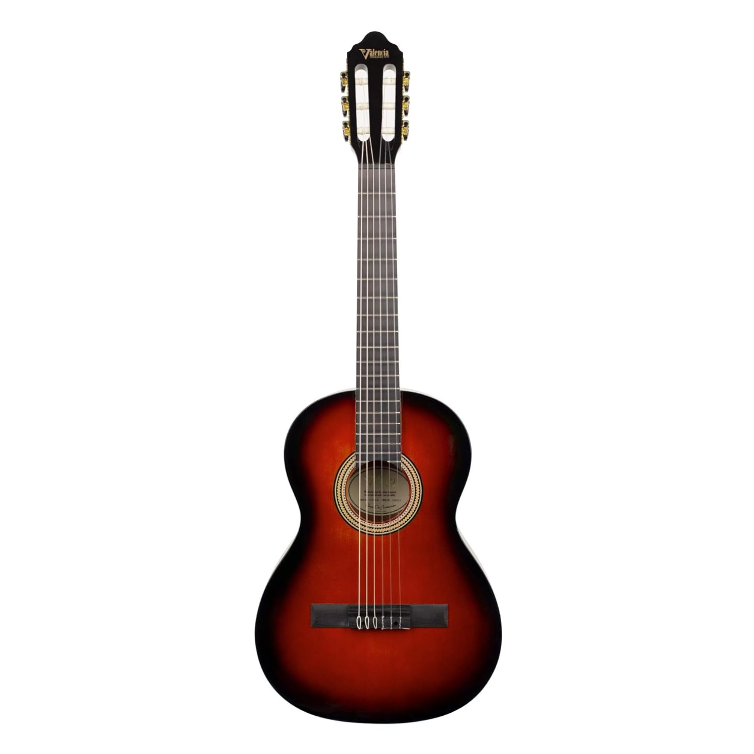 Valencia VC263HCSB 260 Series 3/4 Hybrid Neck High Gloss Classic Sunburst Classical Guitar