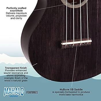 Mahalo MH2VTTBK Hano Series Trans Black EQ Concert With Padded Bag Ukulele