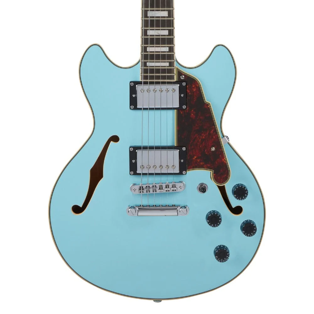 D'Angelico DAPMINIDCSKBCS Hollow Premier Mini DC Sky Blue Electric Guitar