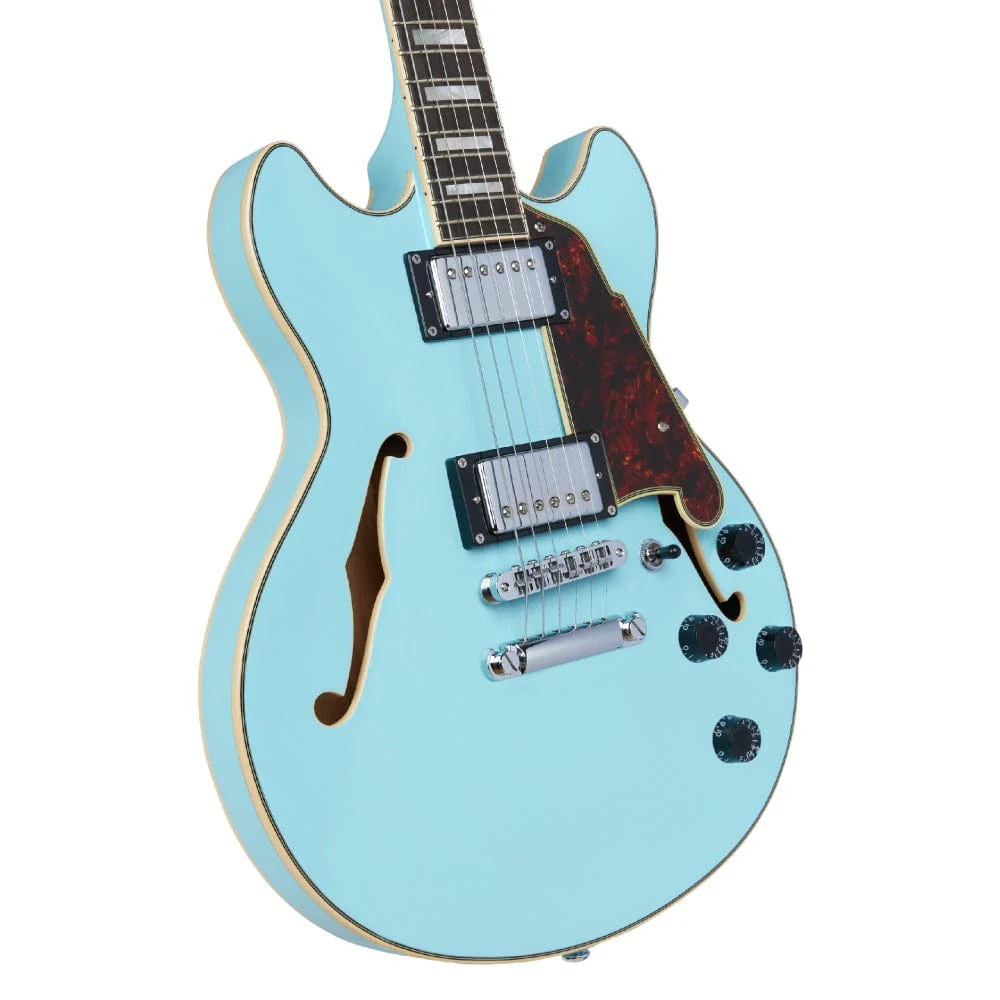 D'Angelico DAPMINIDCSKBCS Hollow Premier Mini DC Sky Blue Electric Guitar