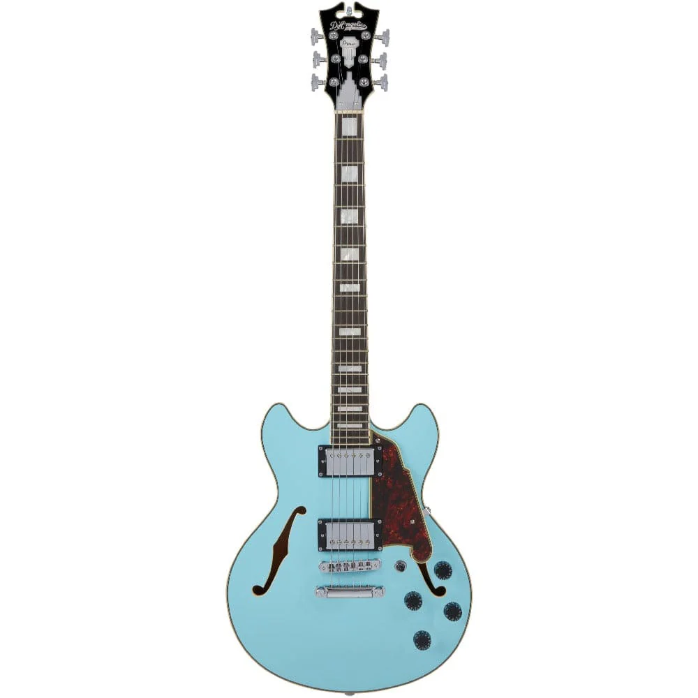 D'Angelico DAPMINIDCSKBCS Hollow Premier Mini DC Sky Blue Electric Guitar