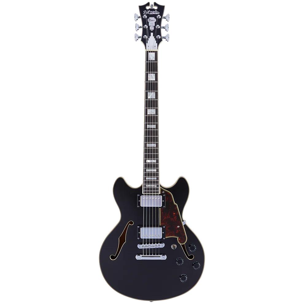 D'Angelico DAPMINIDCBLFCS Hollow Premier MINI DC Stopbar Black Flake Electric Guitar