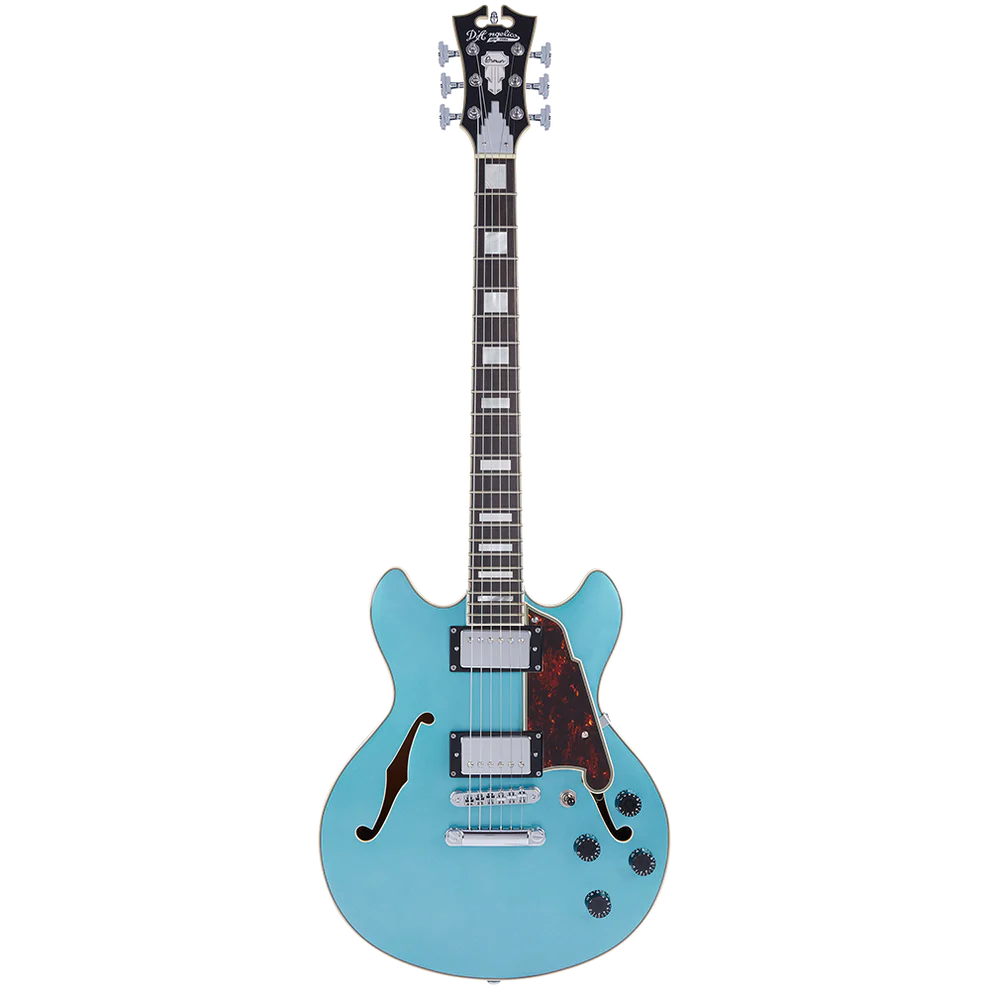 D'Angelico DAPMINIDCOTCSCB Hollow Premier Mini DC Stopbar Ocean Turquoise Electric Guitar