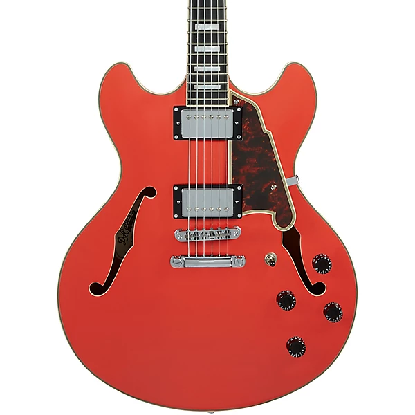 D'Angelico DAPSSFRCSCB Hollow Premier SS Stopbar Fiesta Red Electric Guitar