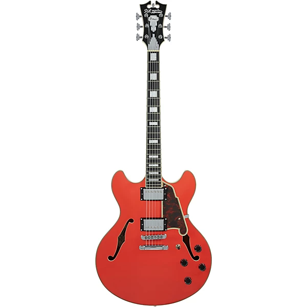 D'Angelico DAPSSFRCSCB Hollow Premier SS Stopbar Fiesta Red Electric Guitar