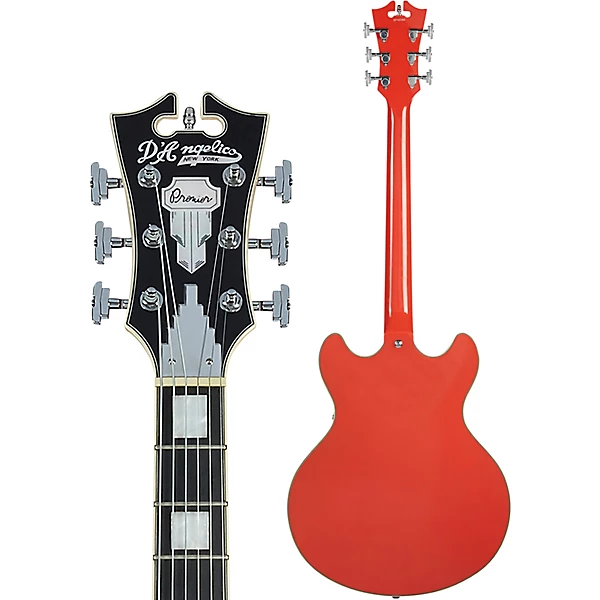 D'Angelico DAPSSFRCSCB Hollow Premier SS Stopbar Fiesta Red Electric Guitar