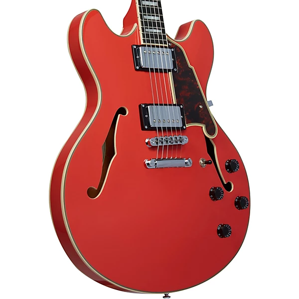D'Angelico DAPSSFRCSCB Hollow Premier SS Stopbar Fiesta Red Electric Guitar