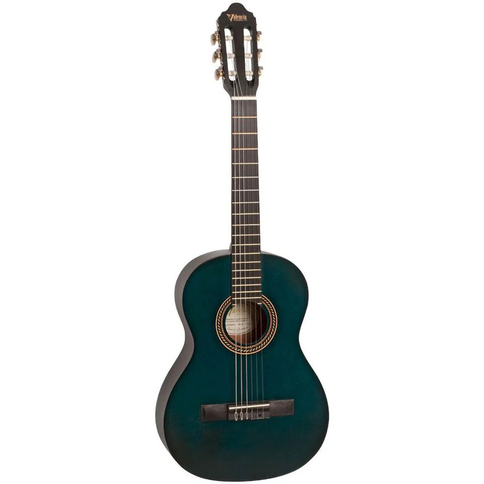 Valencia VC201TBU 200 Series 1/4 Trans Blue Classical Guitar