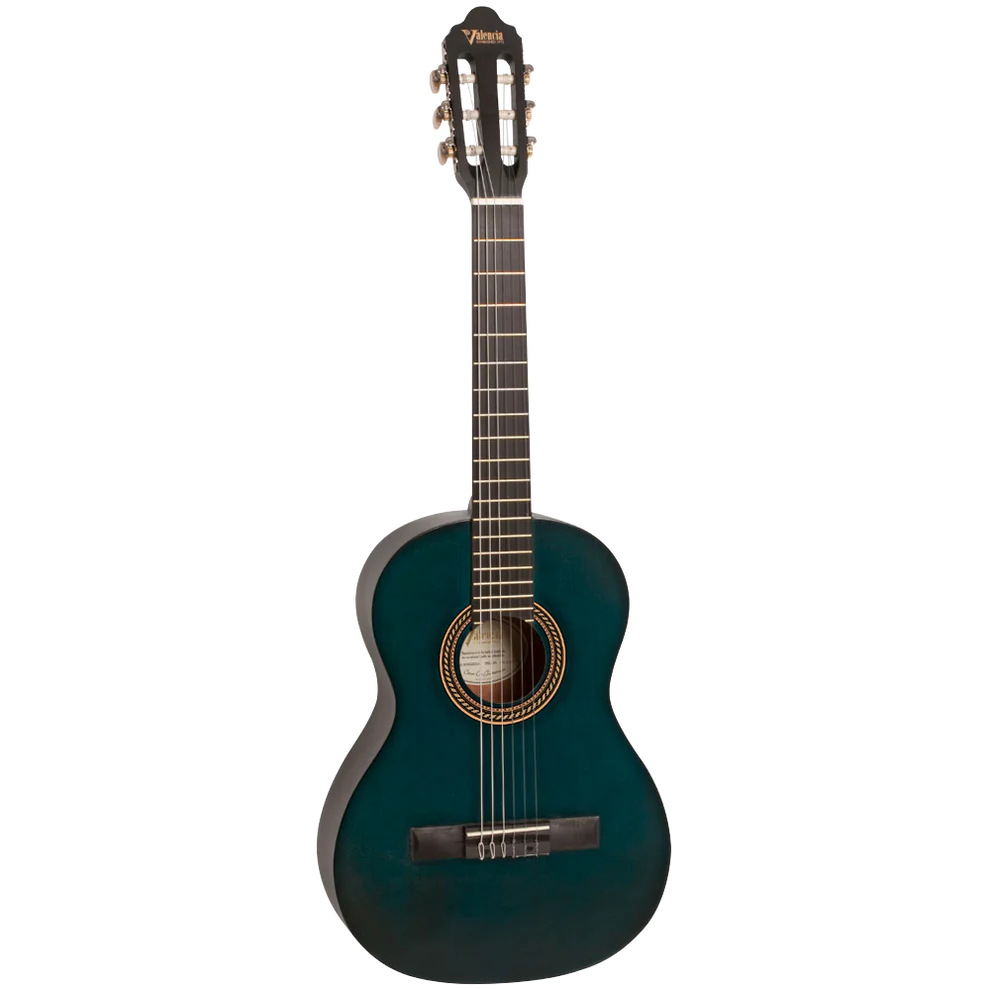 Valencia VC203TBU 200 Series 3/4 Trans Blue Classical Guitar
